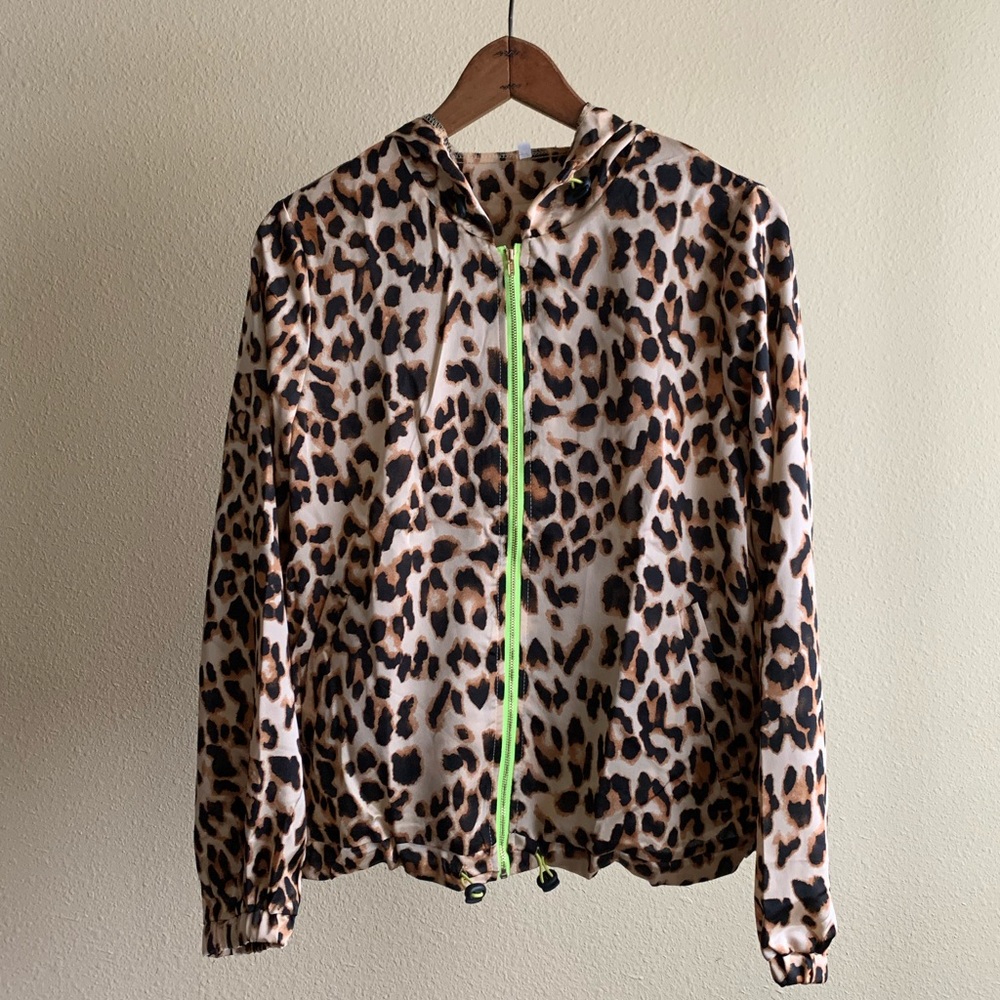 Leopard Print Silk Zip Up Jacket